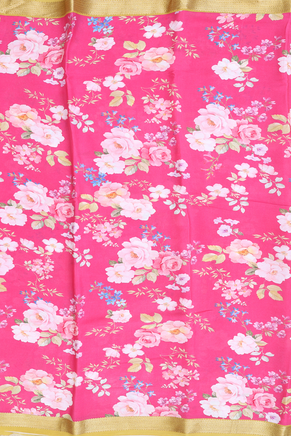 Crepe Saree In Pink With Floral Design