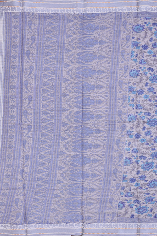 Chanderi Silk Cotton Saree In Grey With Floral Design
