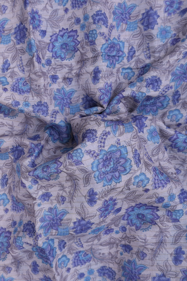 Chanderi Silk Cotton Saree In Grey With Floral Design