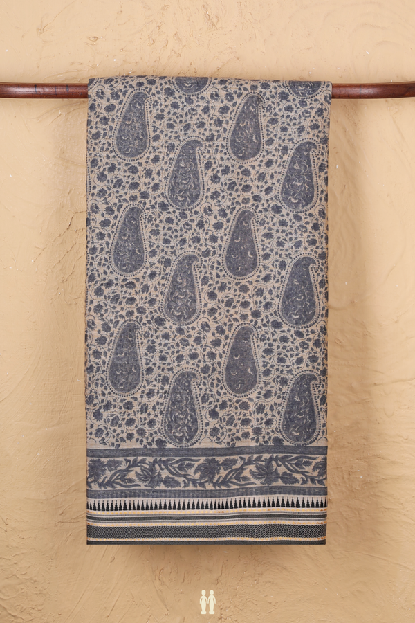 Chanderi Silk Cotton Saree Cream Color With Paisley Design