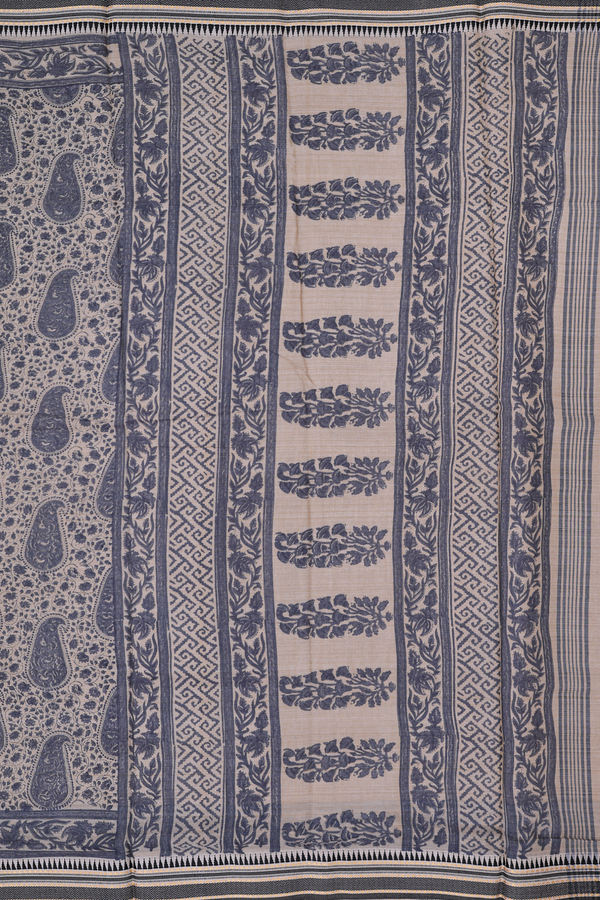 Chanderi Silk Cotton Saree Cream Color With Paisley Design