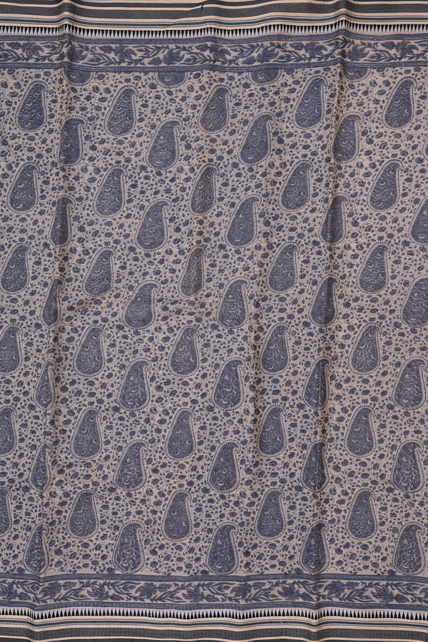 Chanderi Silk Cotton Saree Cream Color With Paisley Design