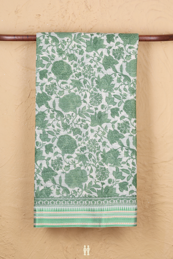Chanderi Silk Cotton Saree In White With Floral Design