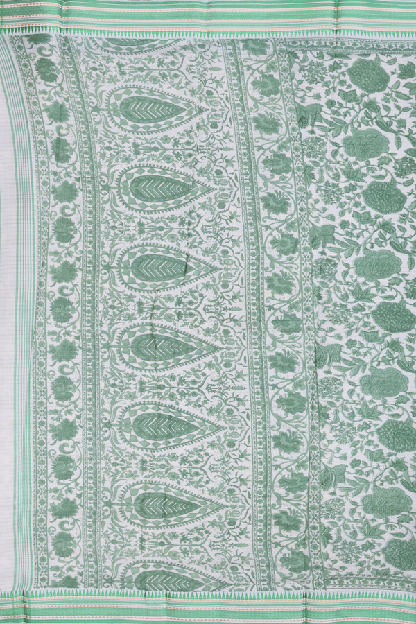 Chanderi Silk Cotton Saree In White With Floral Design
