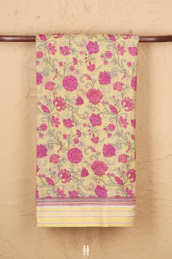 Chanderi Silk Cotton Saree In Yellow With Floral Design