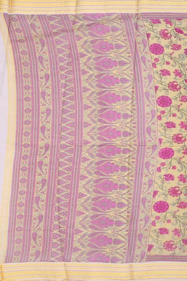 Chanderi Silk Cotton Saree In Yellow With Floral Design