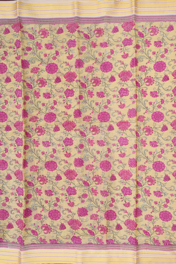 Chanderi Silk Cotton Saree In Yellow With Floral Design