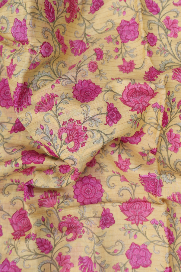 Chanderi Silk Cotton Saree In Yellow With Floral Design