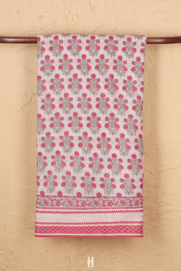Chanderi Silk Cotton Saree In White With Floral Design