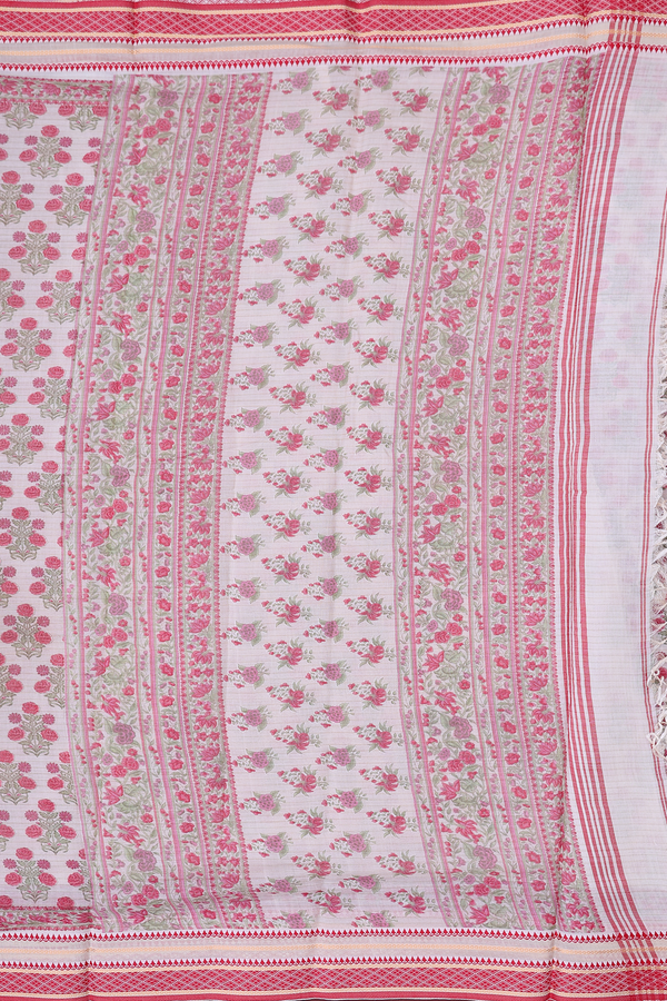 Chanderi Silk Cotton Saree In White With Floral Design