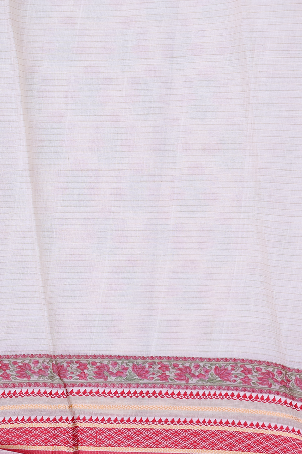 Chanderi Silk Cotton Saree In White With Floral Design