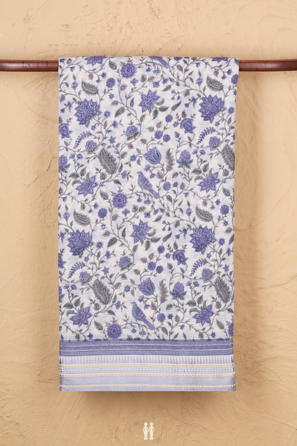 Chanderi Silk Cotton Saree In White With Floral Design