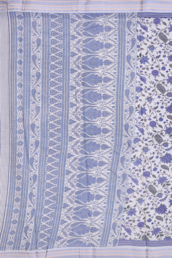 Chanderi Silk Cotton Saree In White With Floral Design