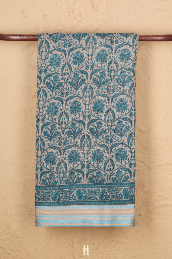 Chanderi Silk Cotton Saree In Cream Color With Floral Design