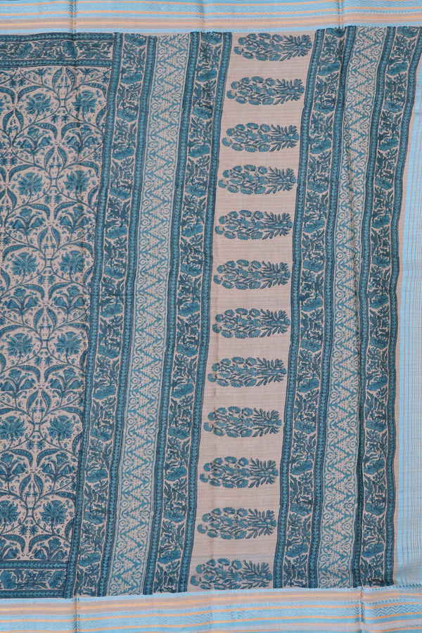 Chanderi Silk Cotton Saree In Cream Color With Floral Design