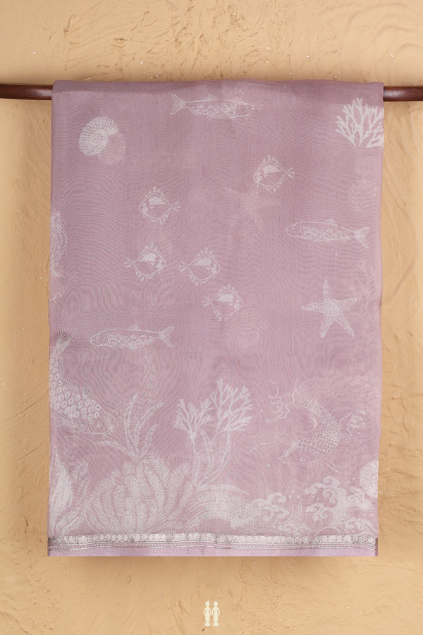 Organza Silk Saree In Rose Brown With Fish Design
