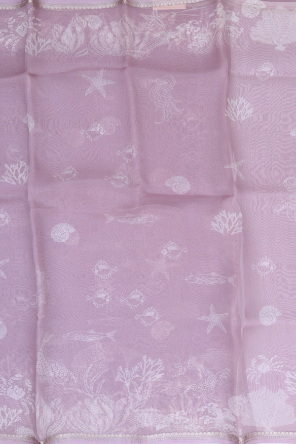 Organza Silk Saree In Rose Brown With Fish Design