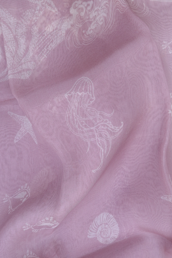 Organza Silk Saree In Rose Brown With Fish Design