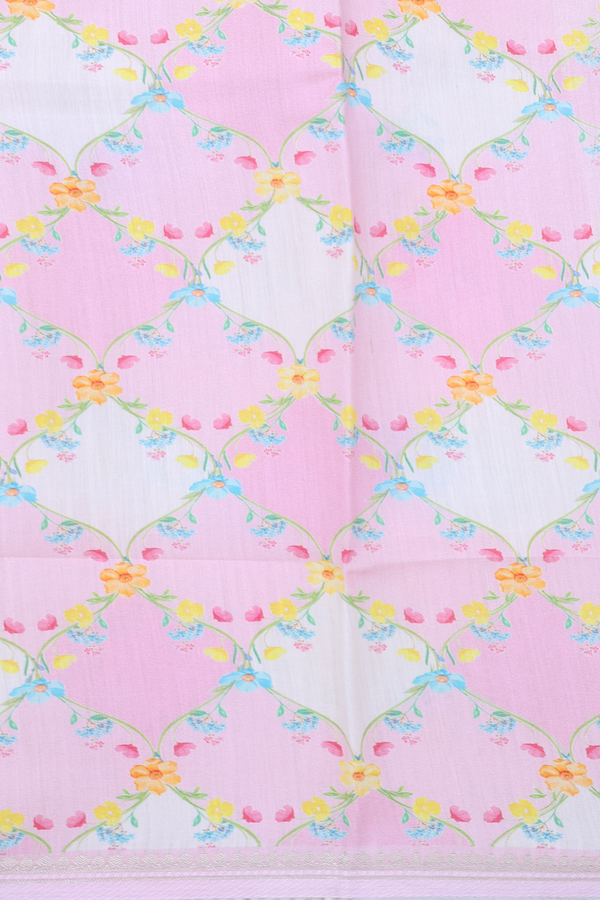 Organza Silk Saree In White With Floral Printed Design