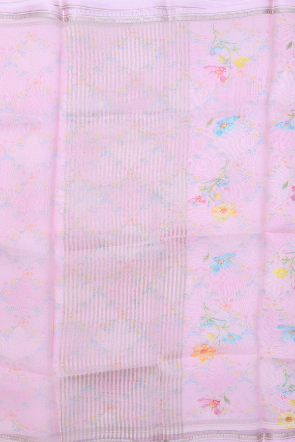 Organza Silk Saree In Pink With Floral Printed Design
