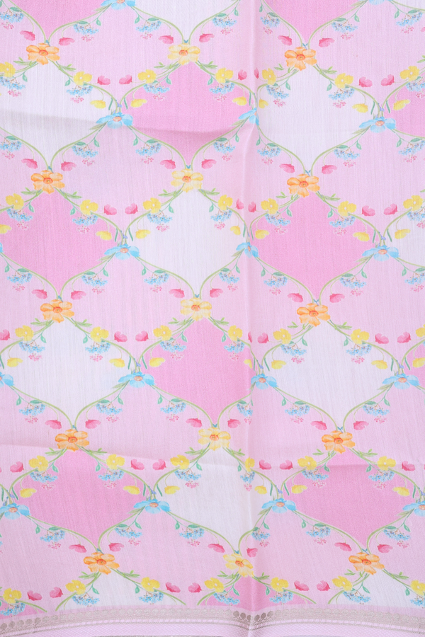 Organza Silk Saree In Pink With Floral Printed Design