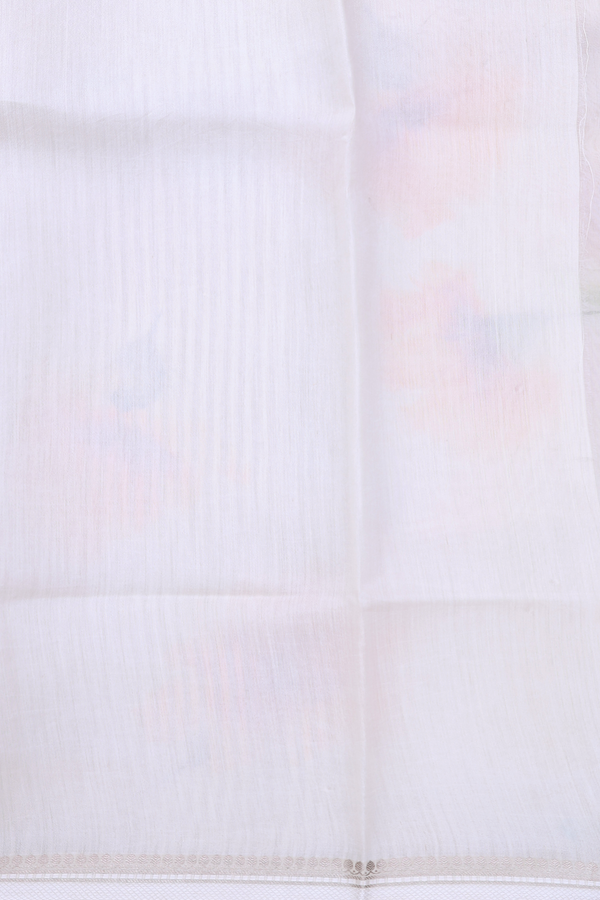 Organza Silk Saree In White With Floral Printed Design