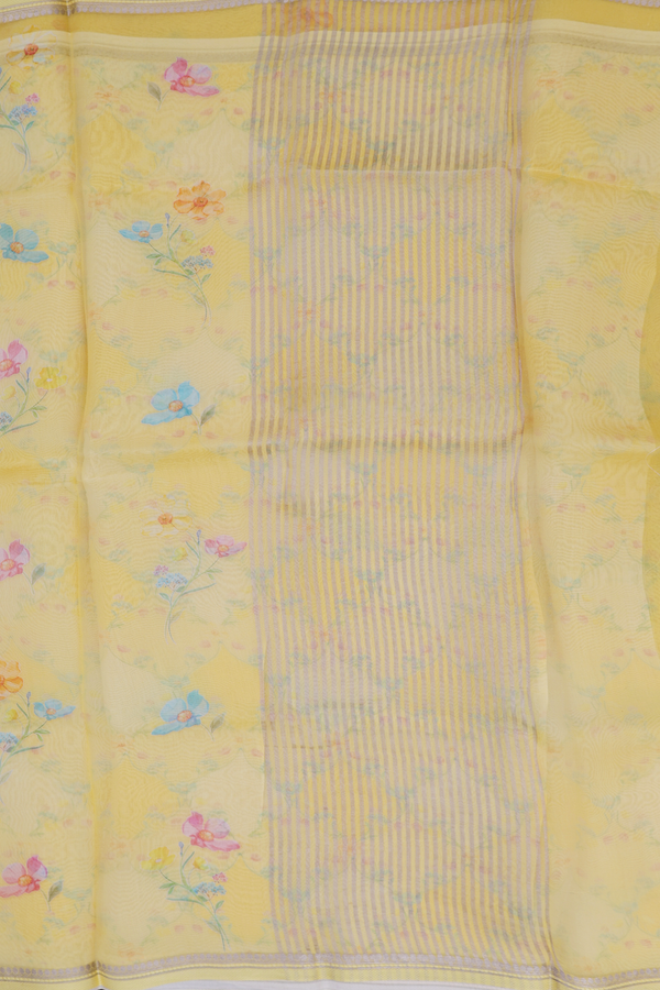 Organza Silk Saree In Yellow With Floral Printed Design