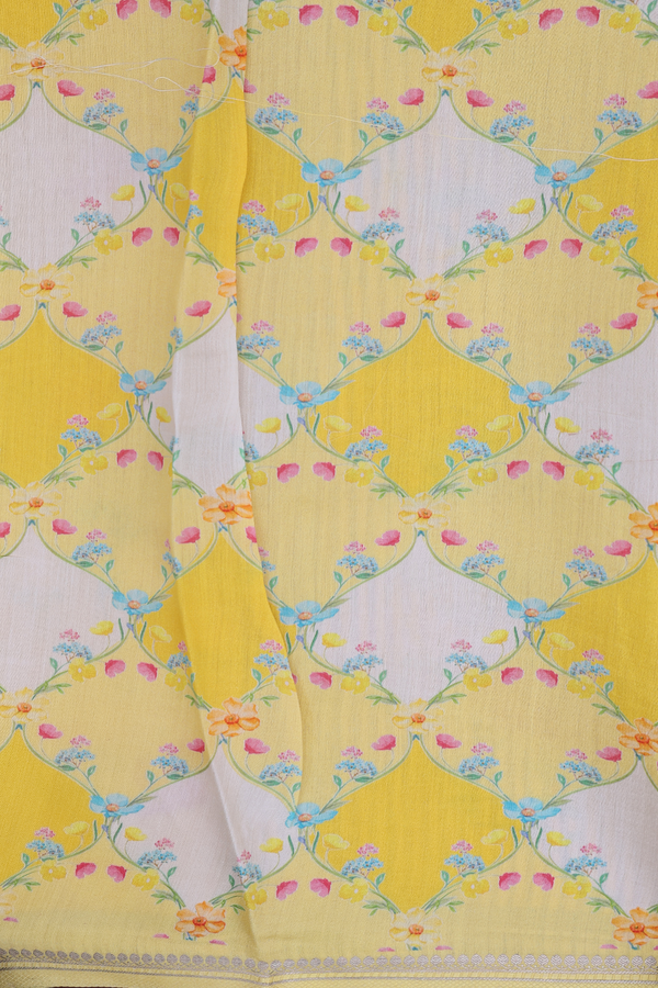 Organza Silk Saree In Yellow With Floral Printed Design
