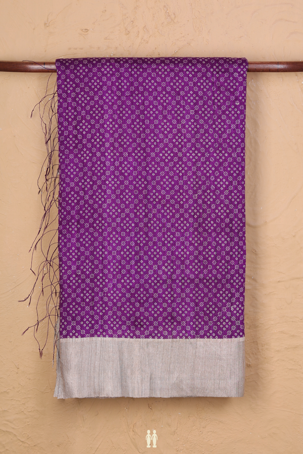 Linen Saree In Purple With Printed Design