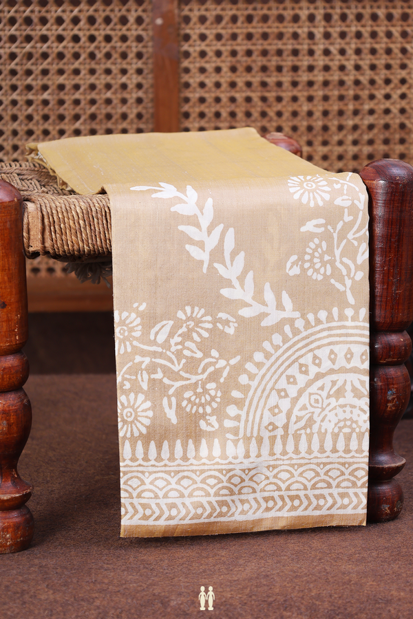 Printed Silk Saree In Pastel Brown With Floral Motifs