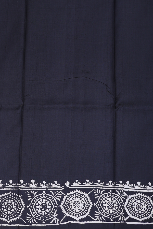 Printed Silk Saree In Black With Horse Design
