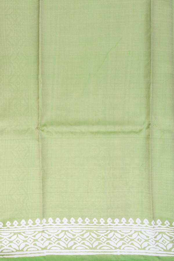 Printed Silk Saree In Moss Green With Tree Motifs