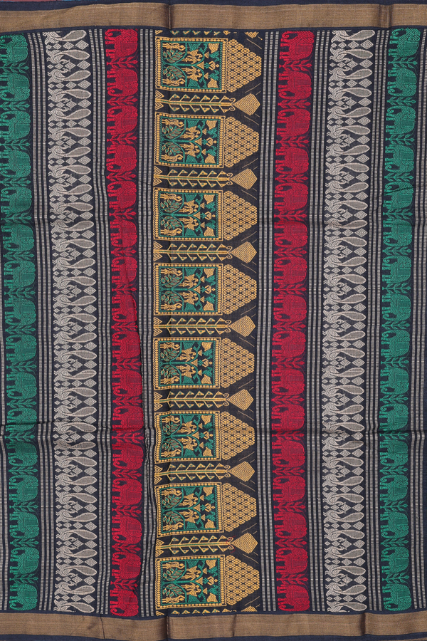 Jute Saree In Blue With Warli Threadwork Buttas