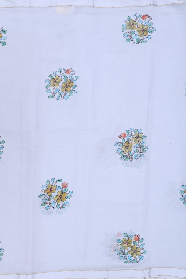 Chiffon Saree In Grey With Floral Hand Painted Design