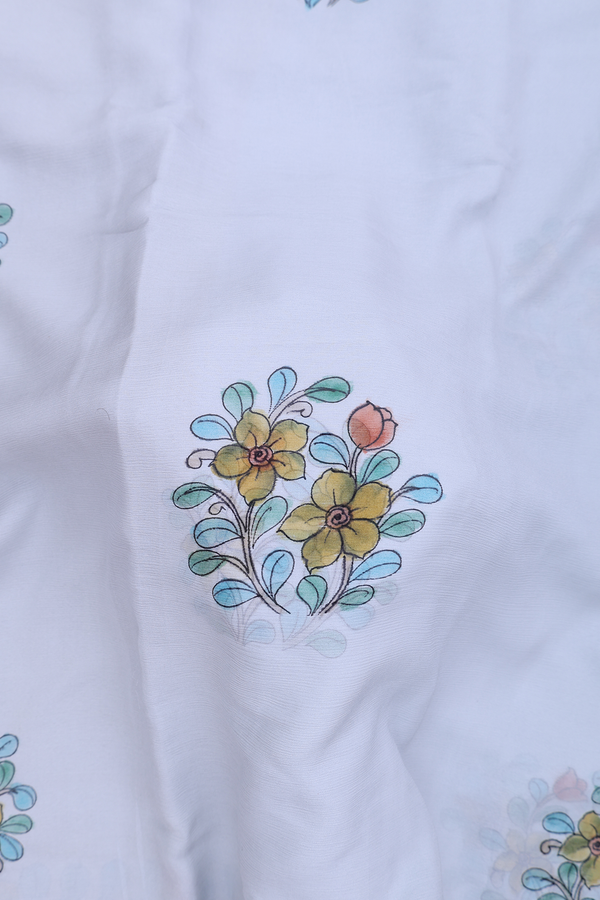 Chiffon Saree In Grey With Floral Hand Painted Design