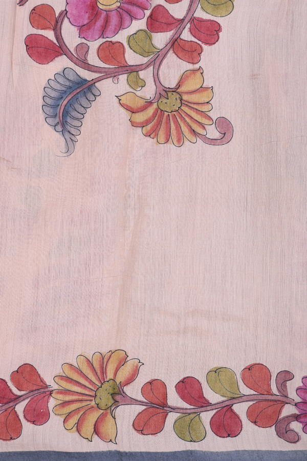 Chiffon Saree In Pale Pink With Floral Handpainted Design