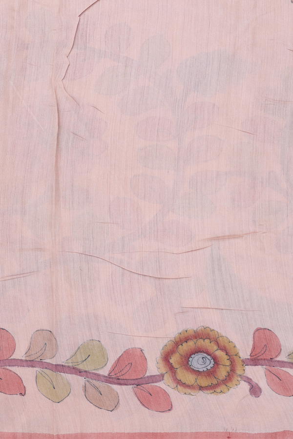 Chiffon Saree In Pale Pink With Floral Hand Painted Design