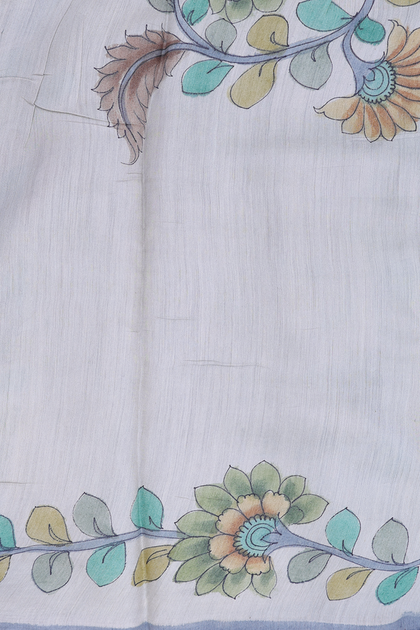 Chiffon Saree In Light Grey With Leaf Design