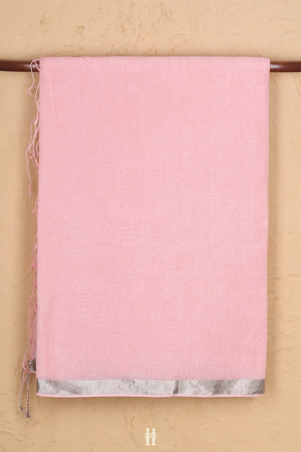 Linen Saree In Pastel Pink With Zari Border