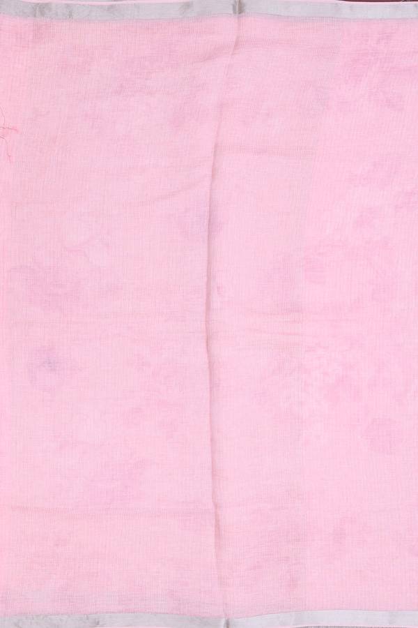 Linen Saree In Pastel Pink With Zari Border
