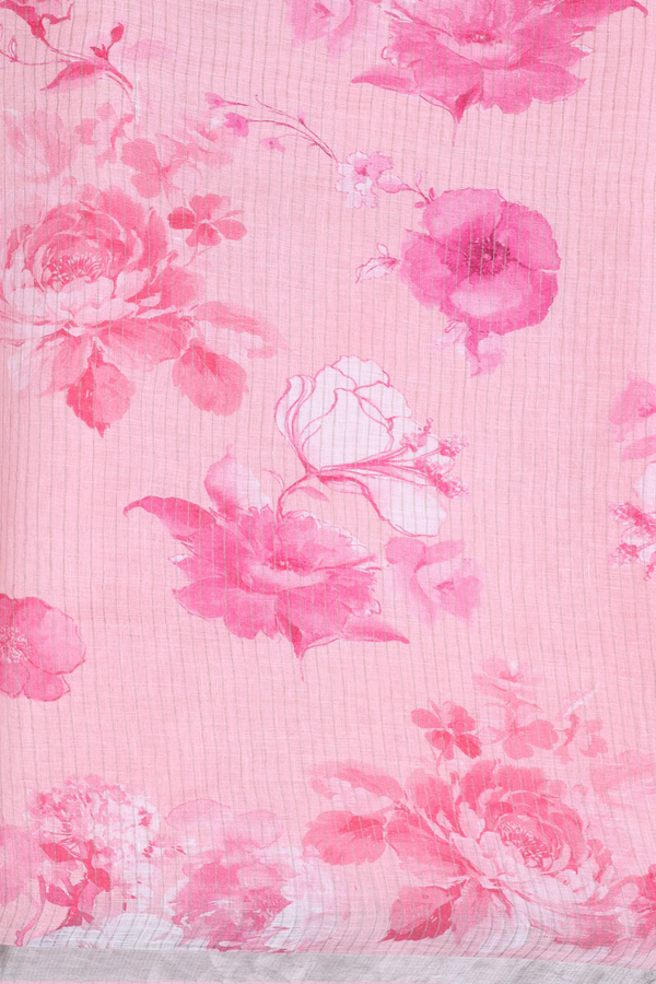 Linen Saree In Pastel Pink With Zari Border