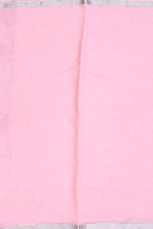 Linen Saree In Pastel Pink With Zari Border