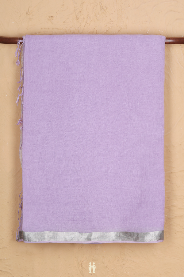 Linen Saree In Pastel Purple With Zari Border
