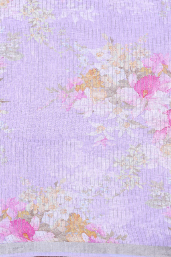 Linen Saree In Pastel Purple With Zari Border