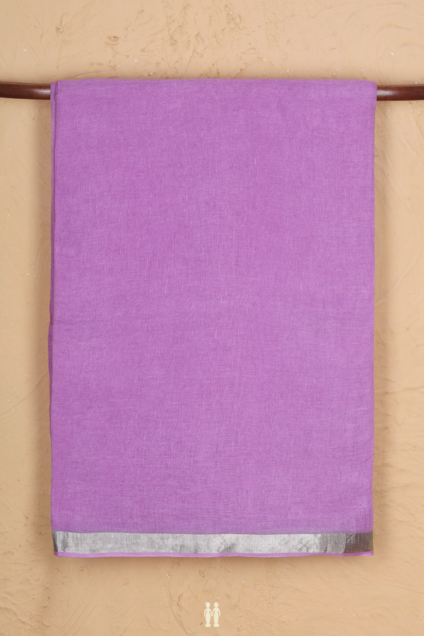 Linen Saree In Lavender With Zari Border