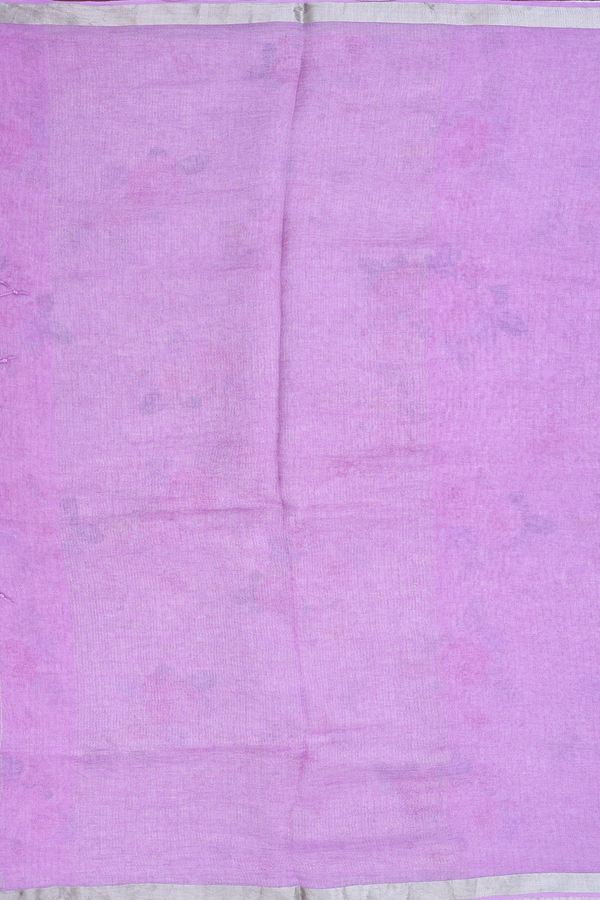 Linen Saree In Lavender With Zari Border