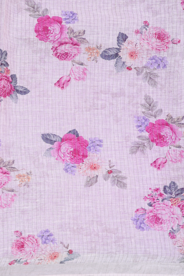 Linen Saree In Lavender With Zari Border