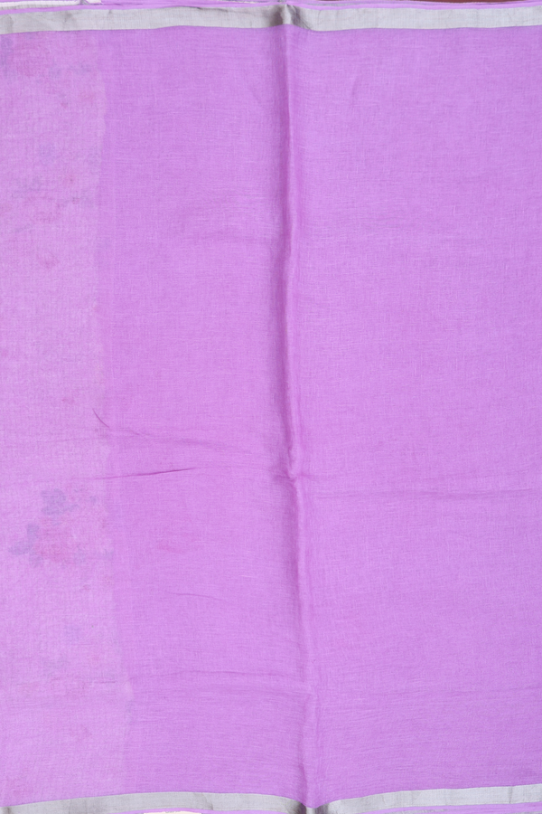 Linen Saree In Lavender With Zari Border