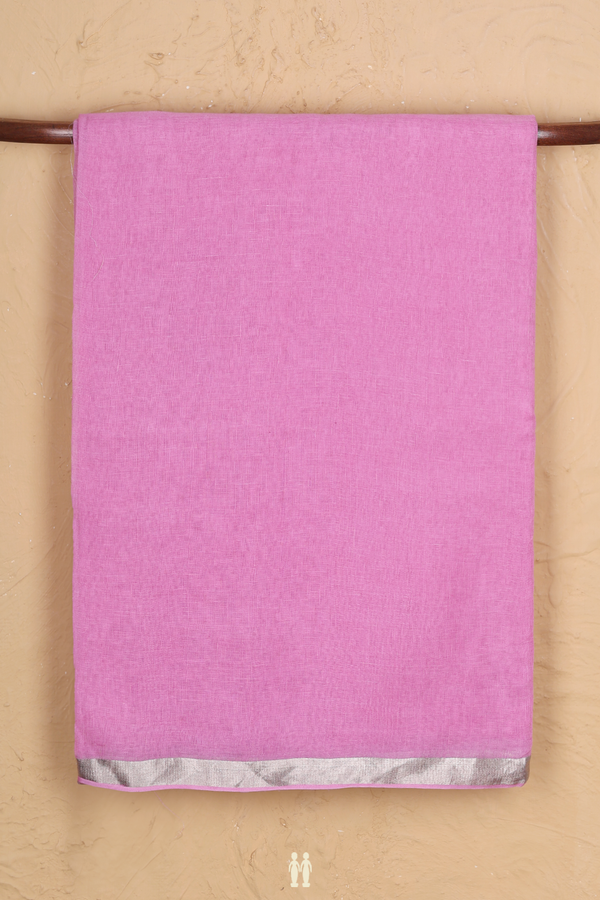 Linen Saree In Lilac Pink With Zari Border