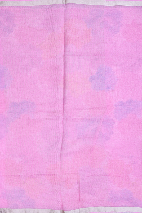 Linen Saree In Lilac Pink With Zari Border